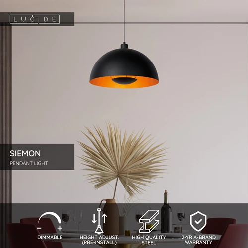 Lucide SIEMON - Pendant light - Ø 40 cm - 1xE27 - Black - USP